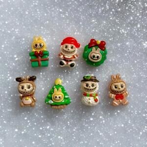 Handmade Magnet Set, Christmas Labubu Monsters Santa Reindeer Wreath Snowman